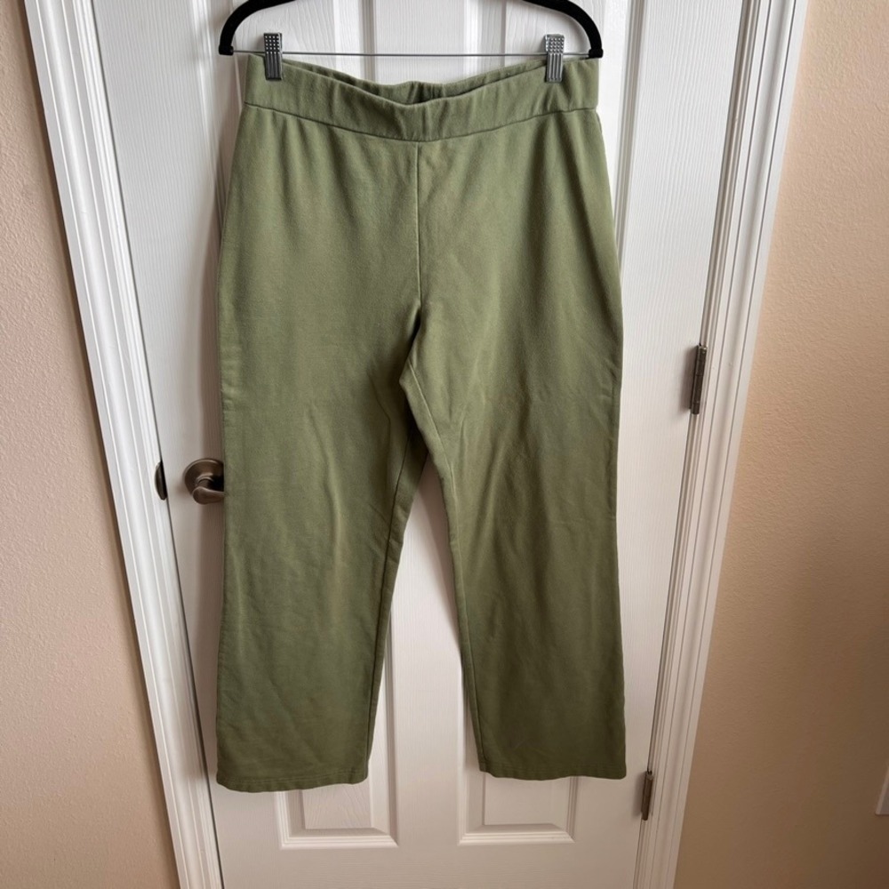 Anne Klein Sport Olive Green Knit Lounge Pants Wide‎ Leg Pull O Women's L